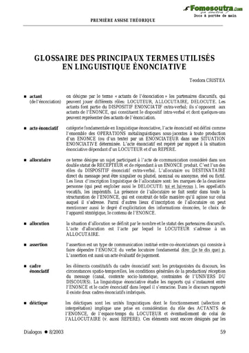 Glossaire des principaux termes utilisés en linguistique énonciative