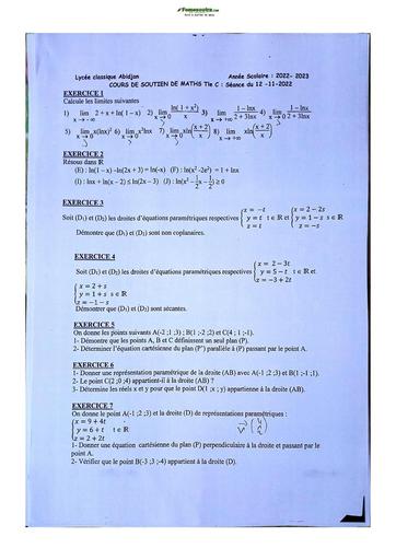 Sujets de Mathématique série C Lycée Classique d'Abidjan 2022-2023