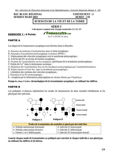 SUJET SVT BAC BLANC ABIDJAN 3 SERIE C 2024