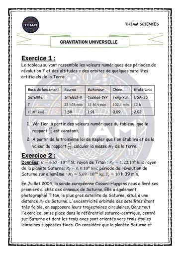 FICHE TD Gravitation universelle ( THIAM SCIENCES ) by TEHUA