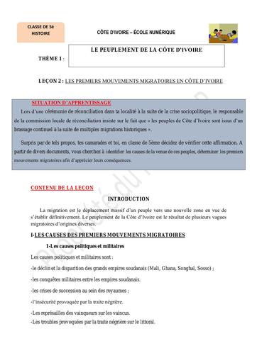 5ème H2 Les premiers mouvements migratoires en Côte dIvoire