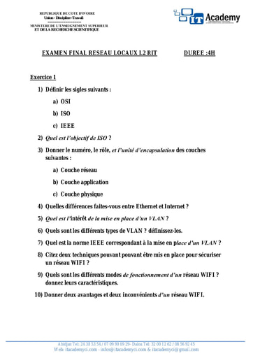 Sujet reseaux locaux