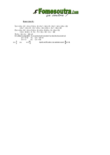 Corrigé TP 2 Calcul littéral et équation maths 3eme