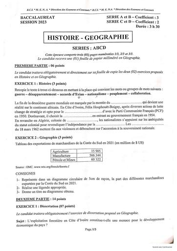 Sujet HG Bac 2023 serie D by Tehua