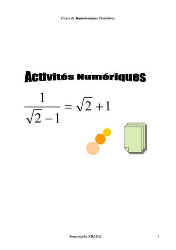 Fascicule d'activités numériques MATHS niveau 3ième by Tehua