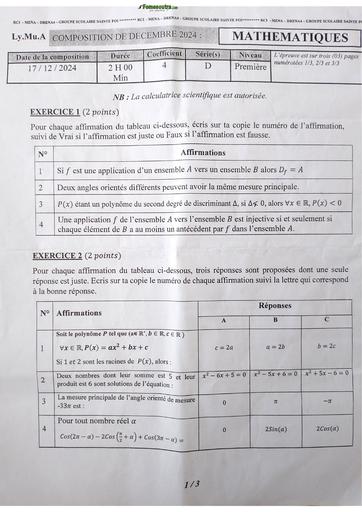 Composition generale Decembre 2024 Maths 1iere C&D Lymua by Tehua