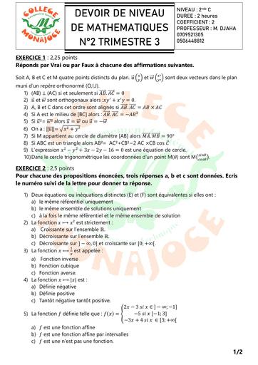 DEVOIR DE NIVEAU DE MATHEMATIQUES N2 2nde C MAI DJAHASHIKAN 2023