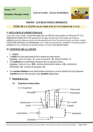 PC 3ème L6 Electrolyse et synthèse de leau final