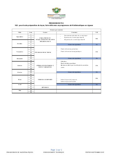Progression 2025 MATHS Tle G1