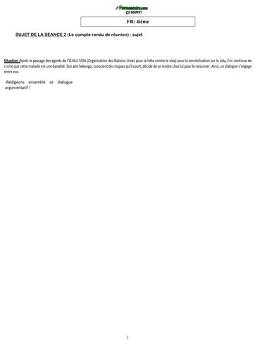 COURS DE VACANCES FR 4ième SUJET 3 (Le compte rendu de réunion) by TEHUA
