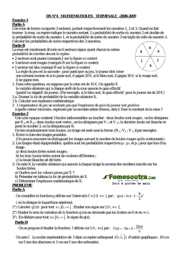 Devoir corrigé (28) de maths niveau Terminale D