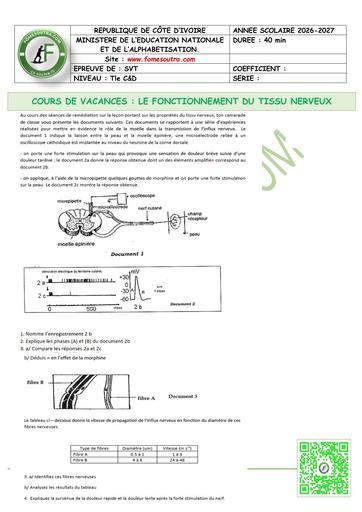 FICHE 4 SVT Tle LE FONCTIONNEMENT DU TISSU NERVEUX by TEHUA