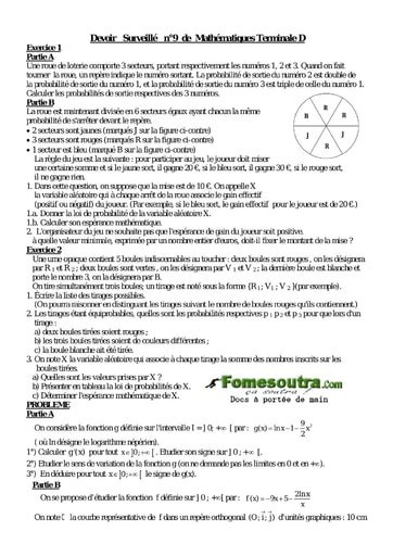 Devoir corrigé (22) de maths niveau Terminale D