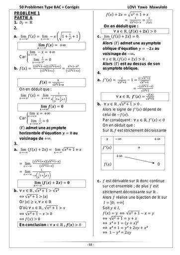 50 Etudes de fonctions corrigées Maths Tle D by Tehua