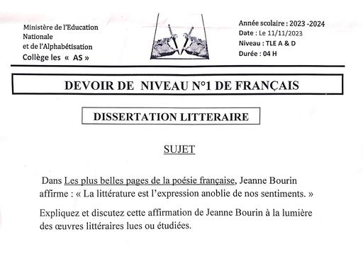 Devoir de Niveau N°1 de Français (dissertation) Les As Abobo by Tehua
