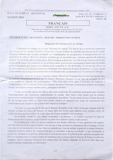 Bac Blanc 2024 Français Serie D dren Abidjan 1 (Cocody) by Tehua