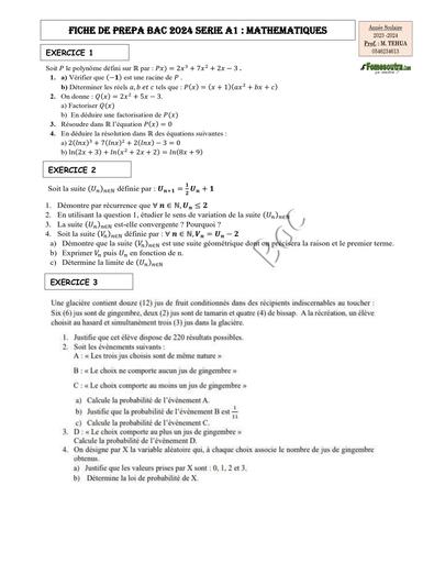 PREPA BAC MATHS SERIE A1 DERNIERE SEANCE by Tehua