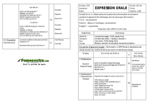 Les salutations - Fiche pour enseignant CP1