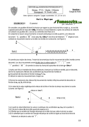 Devoir (4) Physique-Chimie niveau Terminale D - EMPT Bingerville