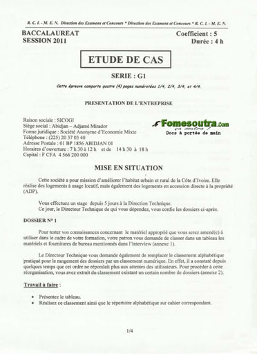 Sujet d'étude de cas BAC G1 2011