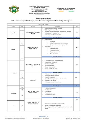 PROGRESSION MATHS  2NDE AB 2026 BY TEHUA