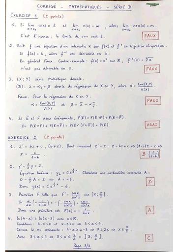 Bac 2026 Maths série D Corrigé By Tehua