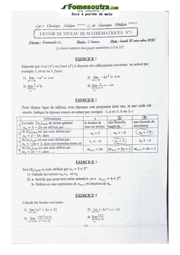 Sujet de Mathématiques Terminal A 2020-2021