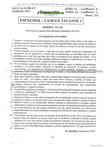 Sujet espagnol (Lv1) bac 2023 serie A by Tehua