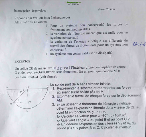 Interrogation de Physique Chimie niveau 1èreC lycée Municipal Abobo