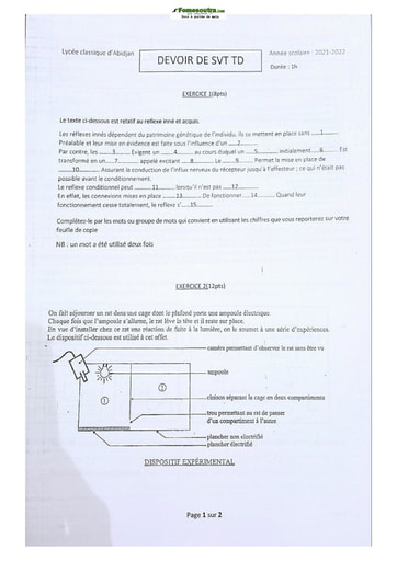 Sujet de Svt Terminale D 2021-2022