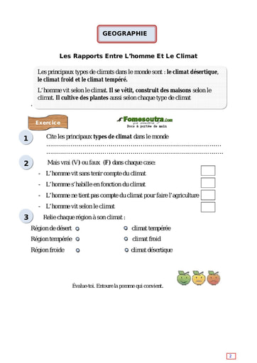 Les Rapports Entre L’homme Et Le Climat - Cours CE1