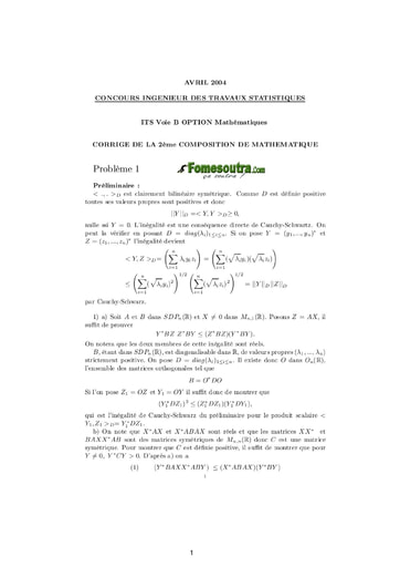 Corrigé 2ème épreuve de maths ITS B option Maths 2004 (ENSEA)