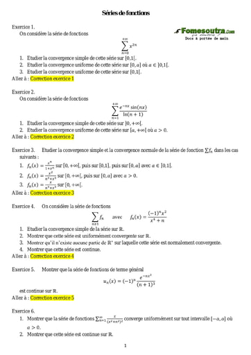 Sujets corrigés Séries de fonctions - Maths sup