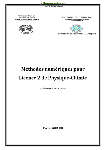 Cours de Méthodes numériques pour Licence 2 de Physique-Chimie - Université de Cocody