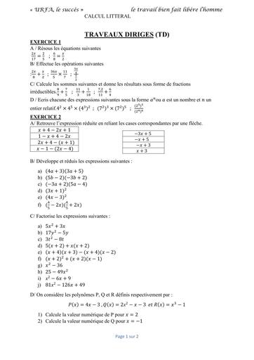 Travaux Dirigés N°3 MATHS niveau 3ième (Calcul littéral) Septembre 2025 by Tehua
