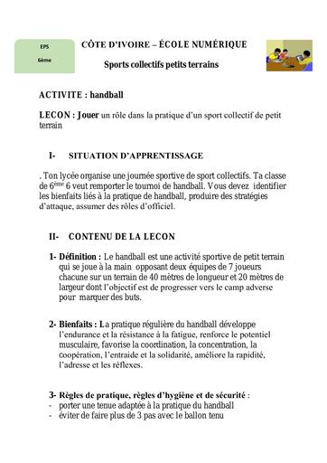 6ème EPS_Léçon 10_Jouer un rôle dans la pratique d’un sport collectif de petits terrains