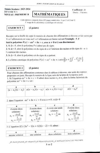 Devoir de Maths 1ière B by Tehua