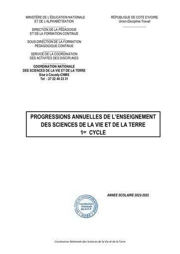 Progressions annuelles 1er cycle  2022 2023