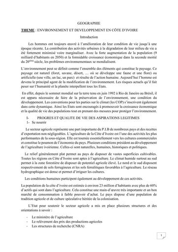 ENS HG COURS PREPA DE GEOGRAPHIE PC 2021 ENVIRONNEMENT ET DEVELEPPEMENT DE LA CI BY TEHUA