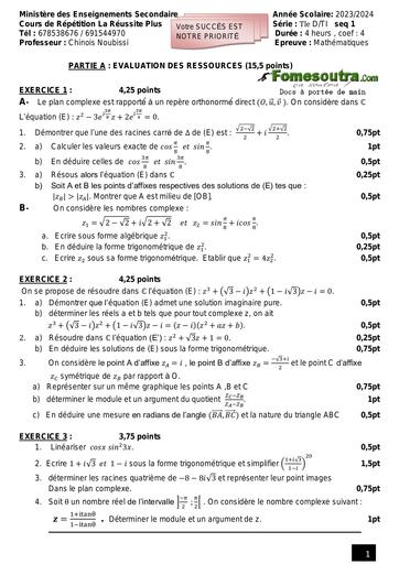 Maths seq 1 terminal D et TI