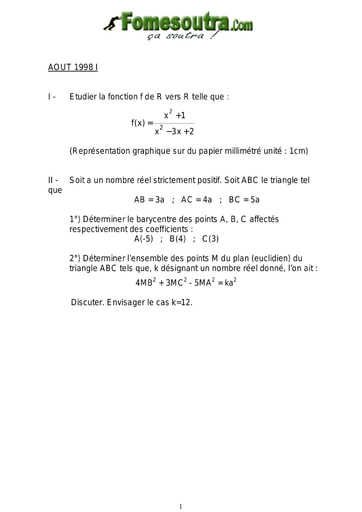 Sujet de Maths ASECNA aout 1998