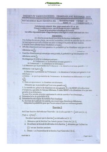 Sujet de Mathématiques Terminale D Lycée Classique 2021-2022