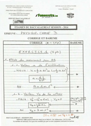 Corrigé de Physique-Chimie BAC D 2014