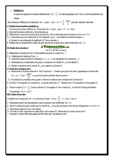Problème (2) Etude d'une Fonction Logarithme Népérienne - Maths Terminale D