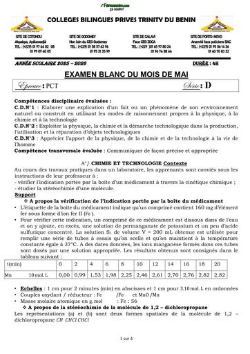 BAC BLANC 2026 Tle D Trinity DU BENIN by TEHUA