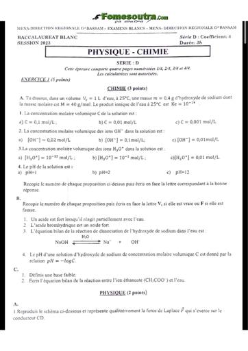 Bac blanc 2023 PC serie D dren Bassam sujet+barème by Tehua