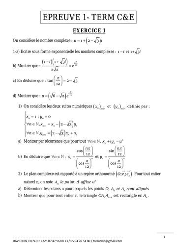 Compil d'exercices et problèmes de Maths niveau Terminale C&E