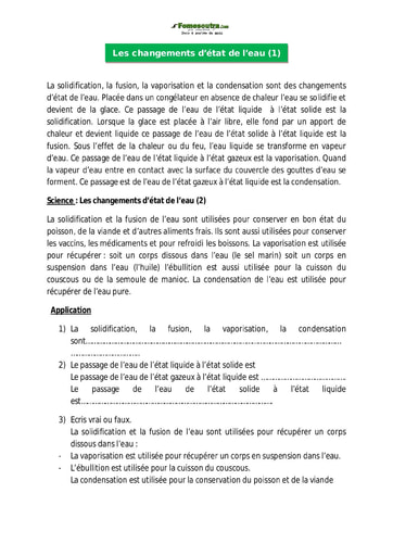 Les changements d’état de l’eau (1) - Cours de Science CM1