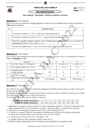 MATHS 1 PREPA AS EAGLE BAC D