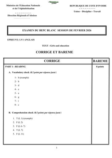 BEPC BLANC 2026 DRENA ABOISSO SUJET LV1 ANGLAIS (BAREME) by TEHUA